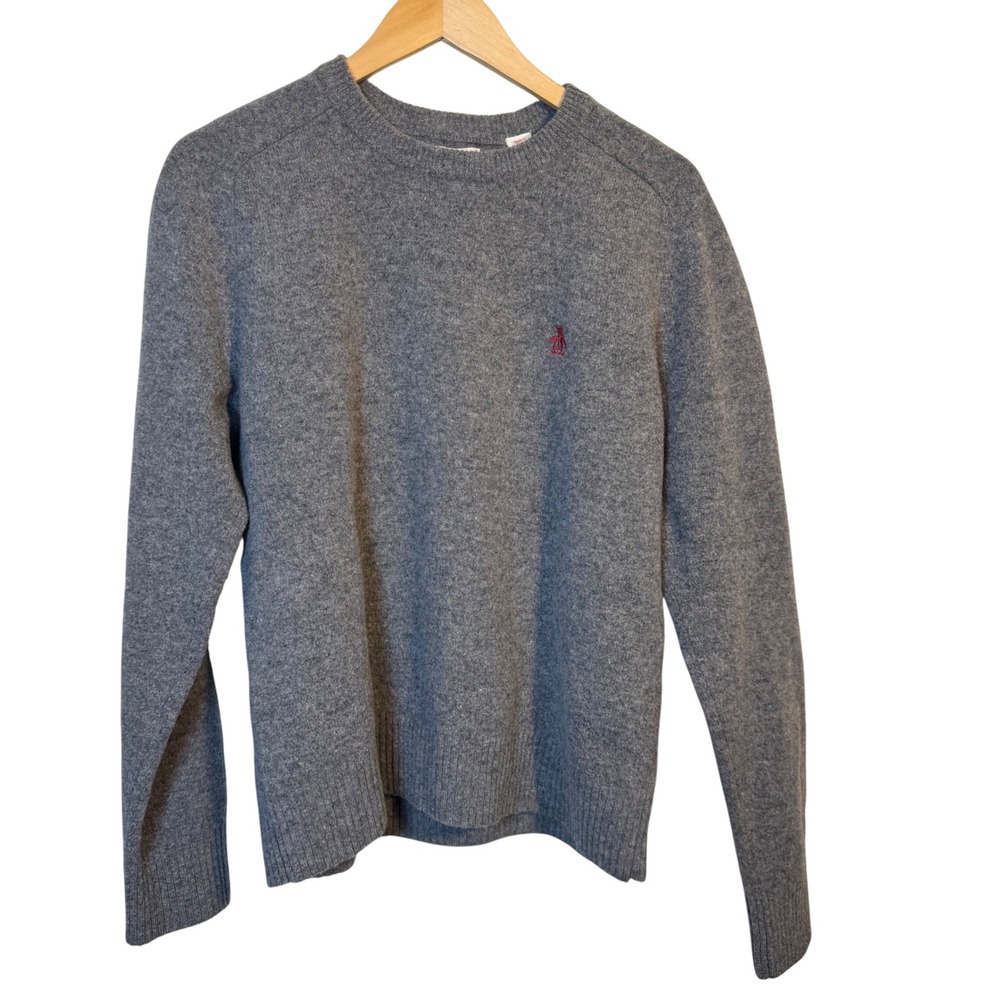 Penguin by Munsingwear Mens Sweater Large 100% Lambswool Gray‎ Classic